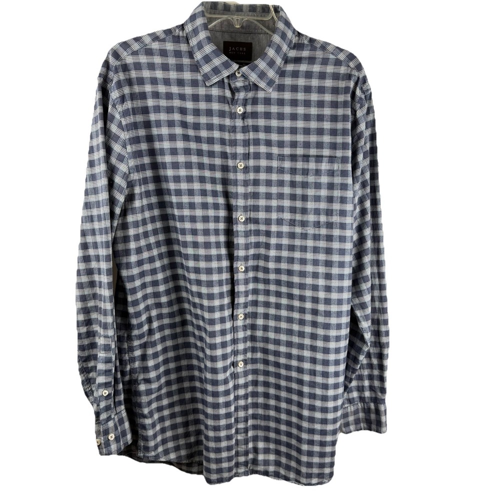 Jachs New York Mens Button Up Shirt Sz XL Blue Plaid 100% Egyptian Cotton